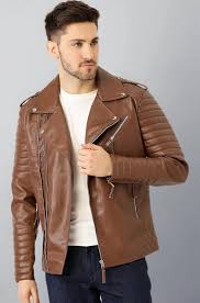 Brown Solid Biker Jacket